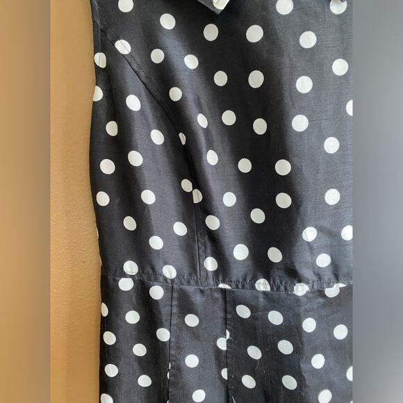 V-Grass Dress Polka Dot Sleeveless with Collar Black and White Lined Size 6 - Picture 4 of 5